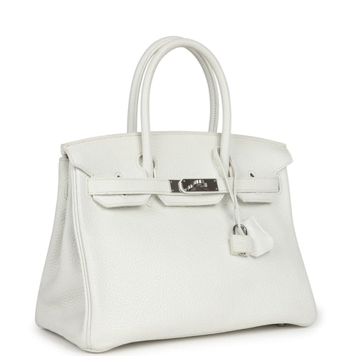 Pre-owned Hermes Birkin 30 White Clemence Palladium Hardware