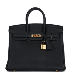 Pre-owned Hermes Birkin 25 Black Togo Gold Hardware