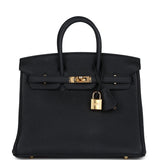 Pre-owned Hermes Birkin 25 Black Togo Gold Hardware