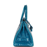 Hermes Birkin 30 Bleu Izmir Shiny Niloticus Crocodile Palladium Hardware