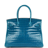 Hermes Birkin 30 Bleu Izmir Shiny Niloticus Crocodile Palladium Hardware