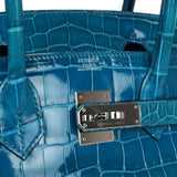 Hermes Birkin 30 Bleu Izmir Shiny Niloticus Crocodile Palladium Hardware