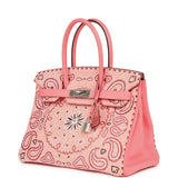 Custom "Paisley Bandana" Swarovski Crystal Hermes Birkin 30 Rose Azalee Clemence Palladium Hardware - Thumbnail View 5