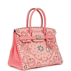 Custom "Paisley Bandana" Swarovski Crystal Hermes Birkin 30 Rose Azalee Clemence Palladium Hardware