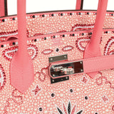 Custom "Paisley Bandana" Swarovski Crystal Hermes Birkin 30 Rose Azalee Clemence Palladium Hardware - Thumbnail View 7