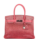 Custom Ombre Swarovski Crystal Hermes Birkin 30 Rose Azalee Clemence Palladium Hardware