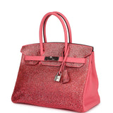 Custom Ombre Swarovski Crystal Hermes Birkin 30 Rose Azalee Clemence Palladium Hardware