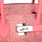 Custom Ombre Swarovski Crystal Hermes Birkin 30 Rose Azalee Clemence Palladium Hardware