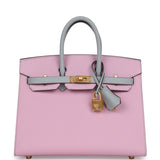 Hermes Special Order (HSS) Birkin 25 Mauve Sylvestre and Bleu Glacier Epsom Brushed Gold Hardware