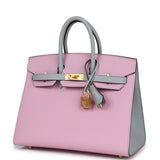 Hermes Special Order (HSS) Birkin 25 Mauve Sylvestre and Bleu Glacier Epsom Brushed Gold Hardware