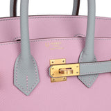 Hermes Special Order (HSS) Birkin 25 Mauve Sylvestre and Bleu Glacier Epsom Brushed Gold Hardware