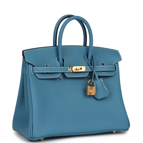 Hermes Birkin 25 Blue Jean Togo Gold Hardware