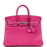 Hermes Birkin 25 Rose Shocking Matte Alligator Mississippiensis Palladium Hardware