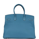 Pre-owned Hermes Birkin 35 Blue Jean Togo Palladium Hardware