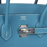 Pre-owned Hermes Birkin 35 Blue Jean Togo Palladium Hardware