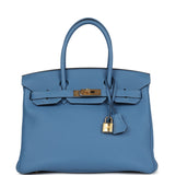 Hermes Birkin 30 Bleu Azur Togo Gold Hardware