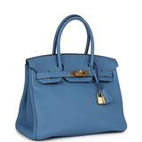 Hermes Birkin 30 Bleu Azur Togo Gold Hardware