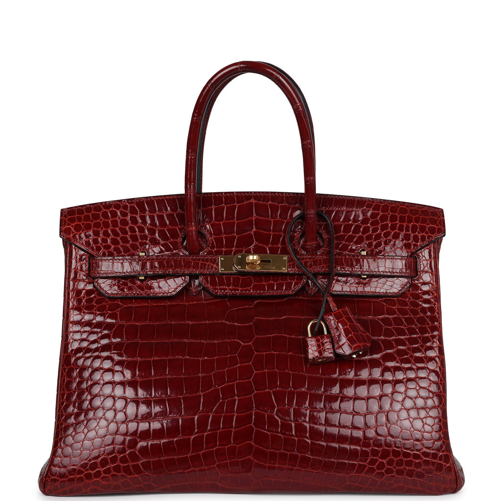 Pre-owned Hermes Birkin 35 Rouge H Shiny Crocodile Porosus Gold Hardwa