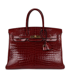 Pre-owned Hermes Birkin 35 Rouge H Shiny Crocodile Porosus Gold Hardware