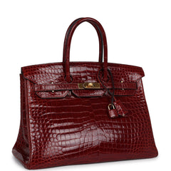 Pre-owned Hermes Birkin 35 Rouge H Shiny Crocodile Porosus Gold Hardware