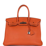 Pre-owned Hermes Birkin 35 Orange Togo Palladium Hardware