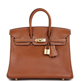 Pre-owned Hermes Birkin 25 Fauve Barenia Gold Hardware