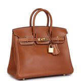 Pre-owned Hermes Birkin 25 Fauve Barenia Gold Hardware