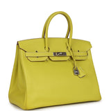 Pre-owned Hermes Birkin 35 Lime Candy Epsom Palladium Hardware