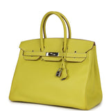 Pre-owned Hermes Birkin 35 Lime Candy Epsom Palladium Hardware