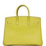 Pre-owned Hermes Birkin 35 Lime Candy Epsom Palladium Hardware