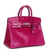 Hermes Birkin 25 Rose Sheherazade Shiny Porosus Crocodile Palladium Hardware