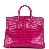 Hermes Birkin 25 Rose Sheherazade Shiny Porosus Crocodile Palladium Hardware