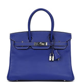 Pre-owned Hermes Birkin 30 Bleu Electric Candy Epsom Palladium Hardware