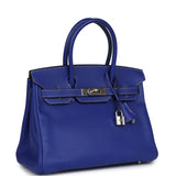 Pre-owned Hermes Birkin 30 Bleu Electric Candy Epsom Palladium Hardware