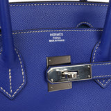 Pre-owned Hermes Birkin 30 Bleu Electric Candy Epsom Palladium Hardware