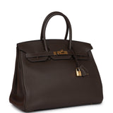 Pre-owned Hermes Birkin 35 Chocolate Togo Gold Hardware