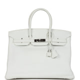 Pre-owned Hermes Birkin 35 White Clemence Palladium Hardware