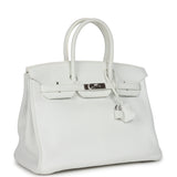 Pre-owned Hermes Birkin 35 White Clemence Palladium Hardware