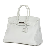 Pre-owned Hermes Birkin 35 White Clemence Palladium Hardware