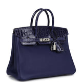 Pre-owned Hermes Birkin 25 Touch Bleu Encre Togo and Shiny Niloticus Crocodile Palladium Hardware