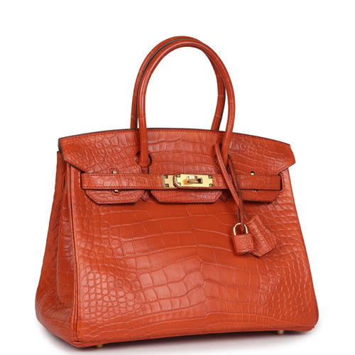 Pre-owned Hermes Birkin 30 Sanguine Matte Alligator Gold Hardware