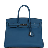 Pre-owned Hermes Birkin 35 Bleu de Galice Togo Palladium Hardware