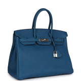 Pre-owned Hermes Birkin 35 Bleu de Galice Togo Palladium Hardware