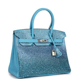 Custom Ombre Swarovski Crystal Hermes Birkin 30 Bleu Du Nord Clemence Palladium Hardware