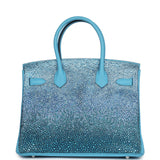 Custom Ombre Swarovski Crystal Hermes Birkin 30 Bleu Du Nord Clemence Palladium Hardware