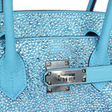 Custom Ombre Swarovski Crystal Hermes Birkin 30 Bleu Du Nord Clemence Palladium Hardware