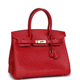 Hermes Birkin 30 Rouge Vif Ostrich Gold Hardware