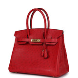 Hermes Birkin 30 Rouge Vif Ostrich Gold Hardware