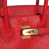 Hermes Birkin 30 Rouge Vif Ostrich Gold Hardware