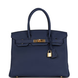 Hermes Birkin 30 Bleu Navy Togo Gold Hardware